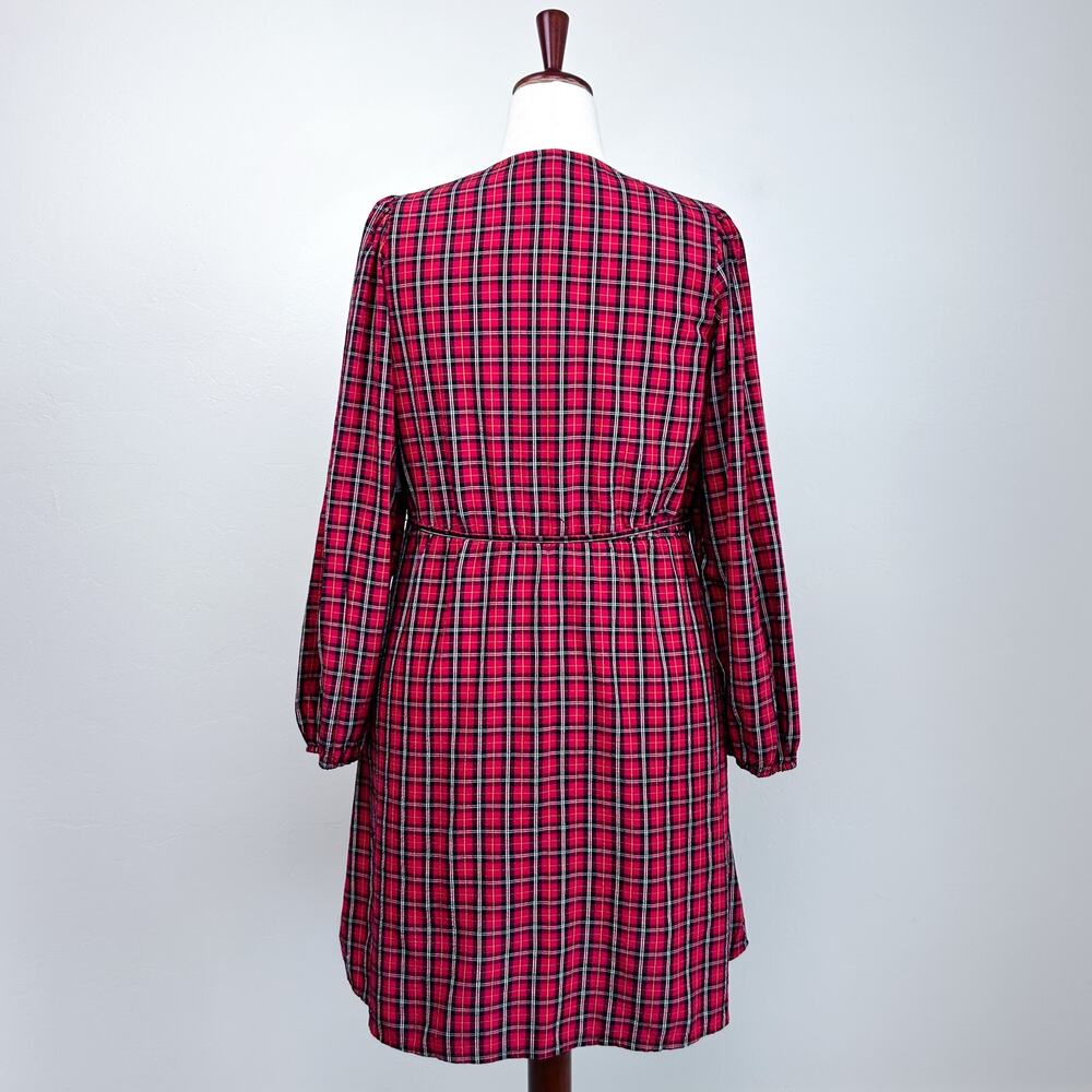 Old Navy XL Red Tartan Plaid V-Neck Wrap Long Sleeve Holiday Mini Dress NWT - Picture 9 of 13